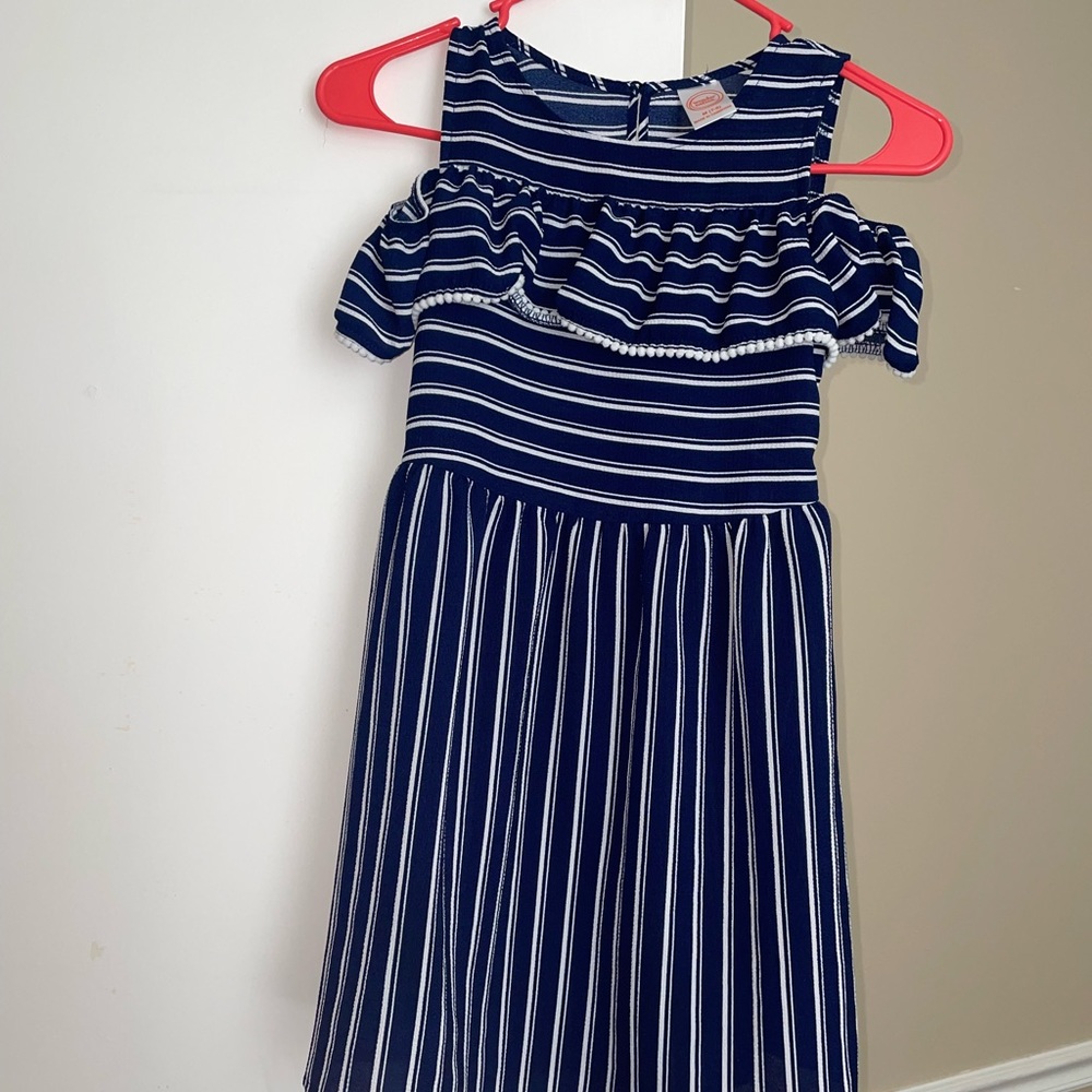 Girls blue and white striped dress